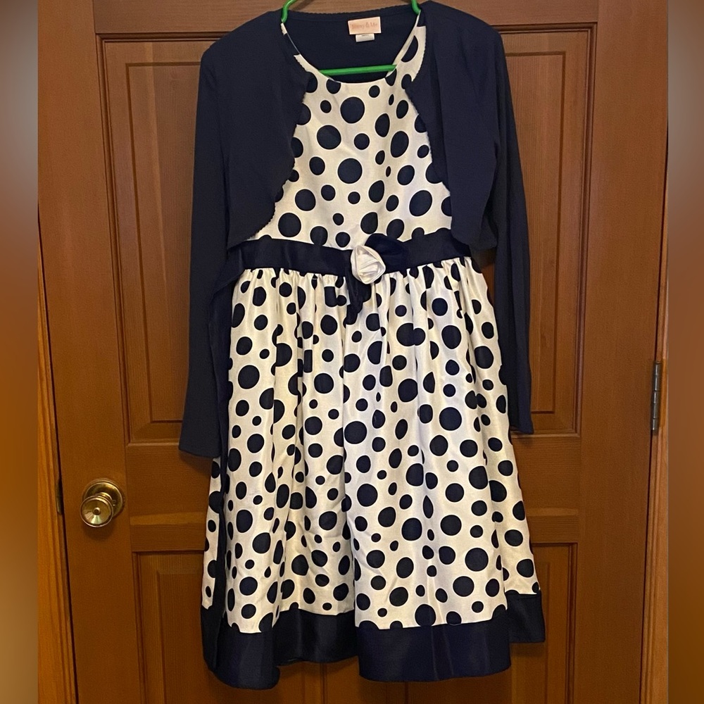 Blue and White Polka Dot Dress for Girls: Size 16